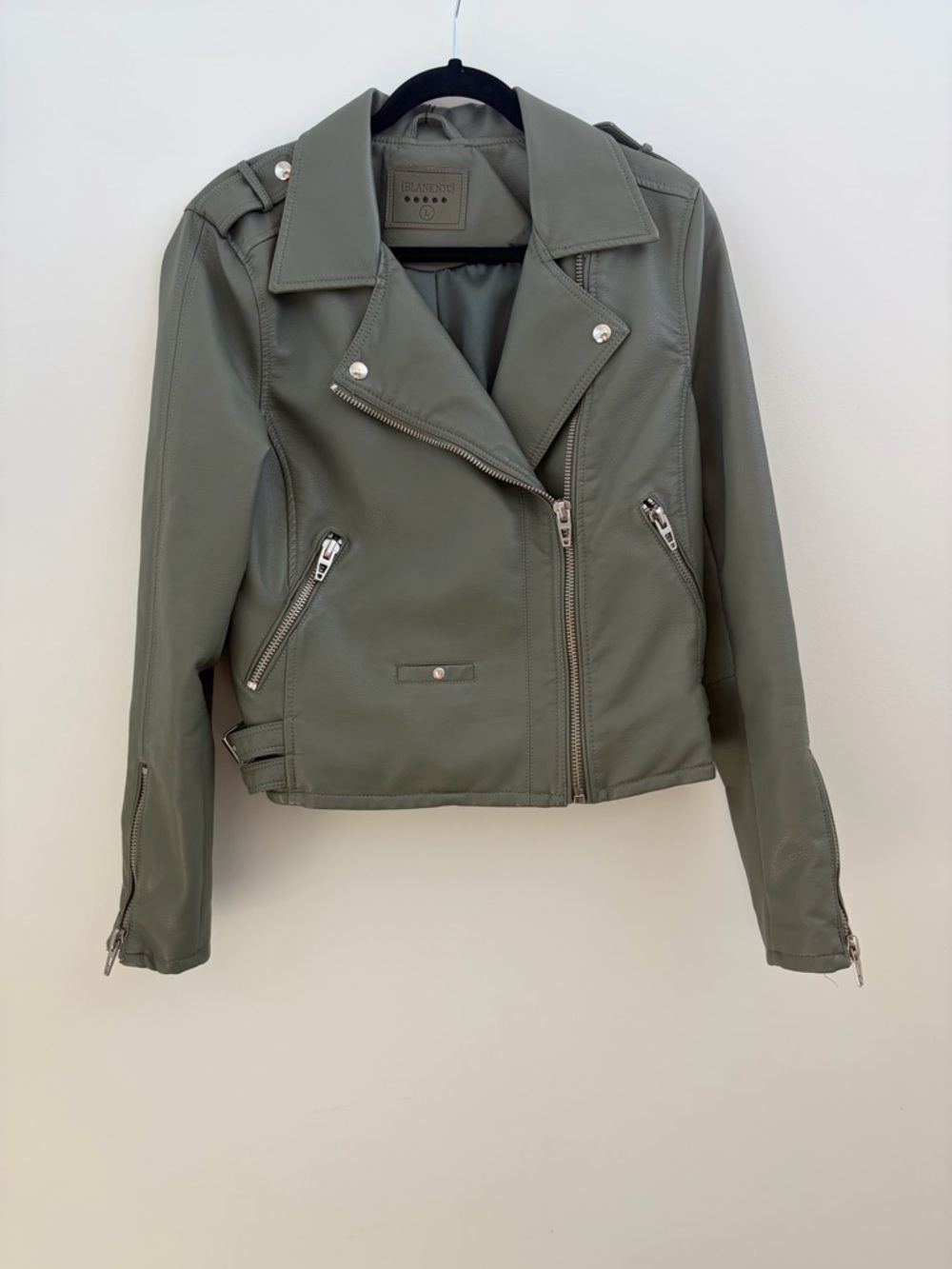 BLANKNYC Vegan Leather Moto Jacket – Sage Green – Large – NWOT